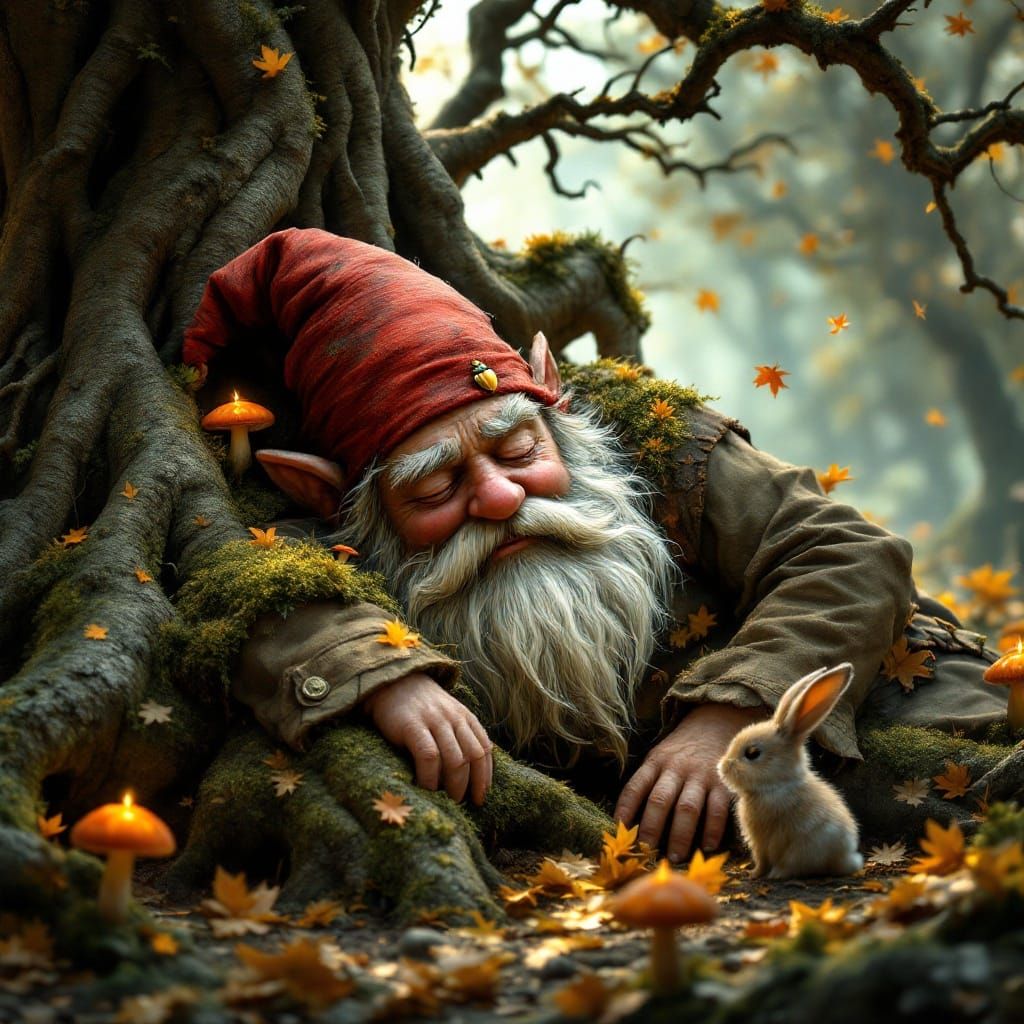 Giant Gnome Surrounded by Autumnal Wonder