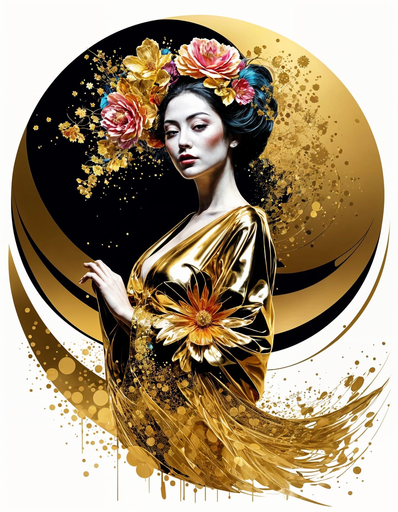 Geisha and Flamenco Dancer in Pop Art Style