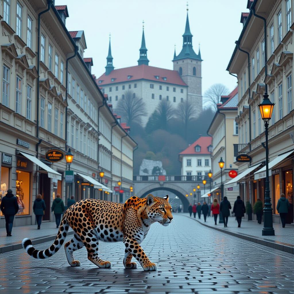 Leopard in Ljubljana: Surreal Urban Wildlife Art