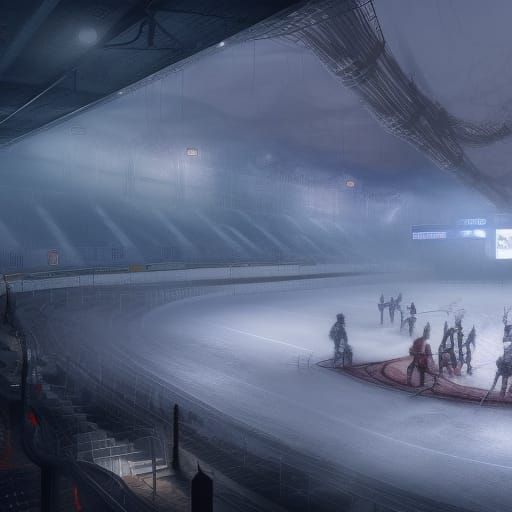 Fog-Shrouded Outdoor Hockey Rink in Detailed Matte Painting