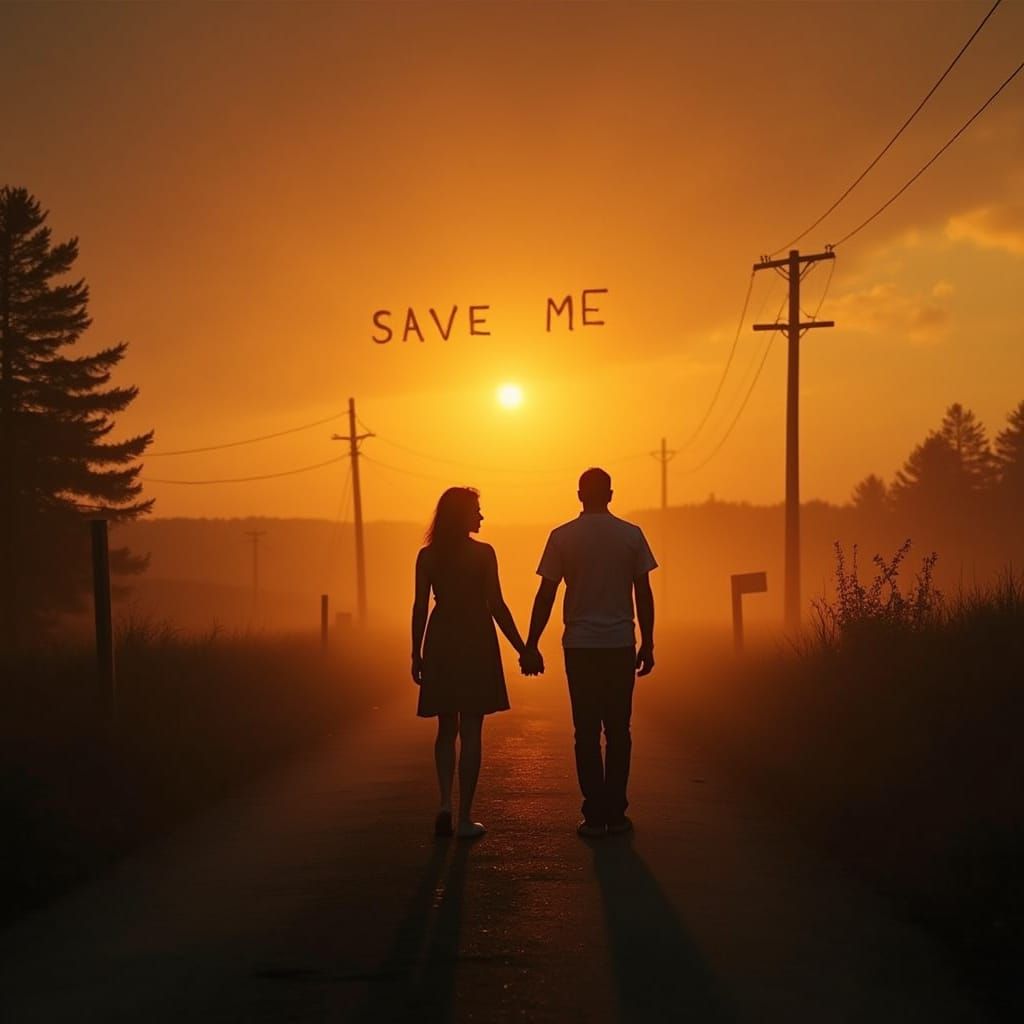 Ethereal Crossroad Encounter Amidst a Haunting Maine Sunset