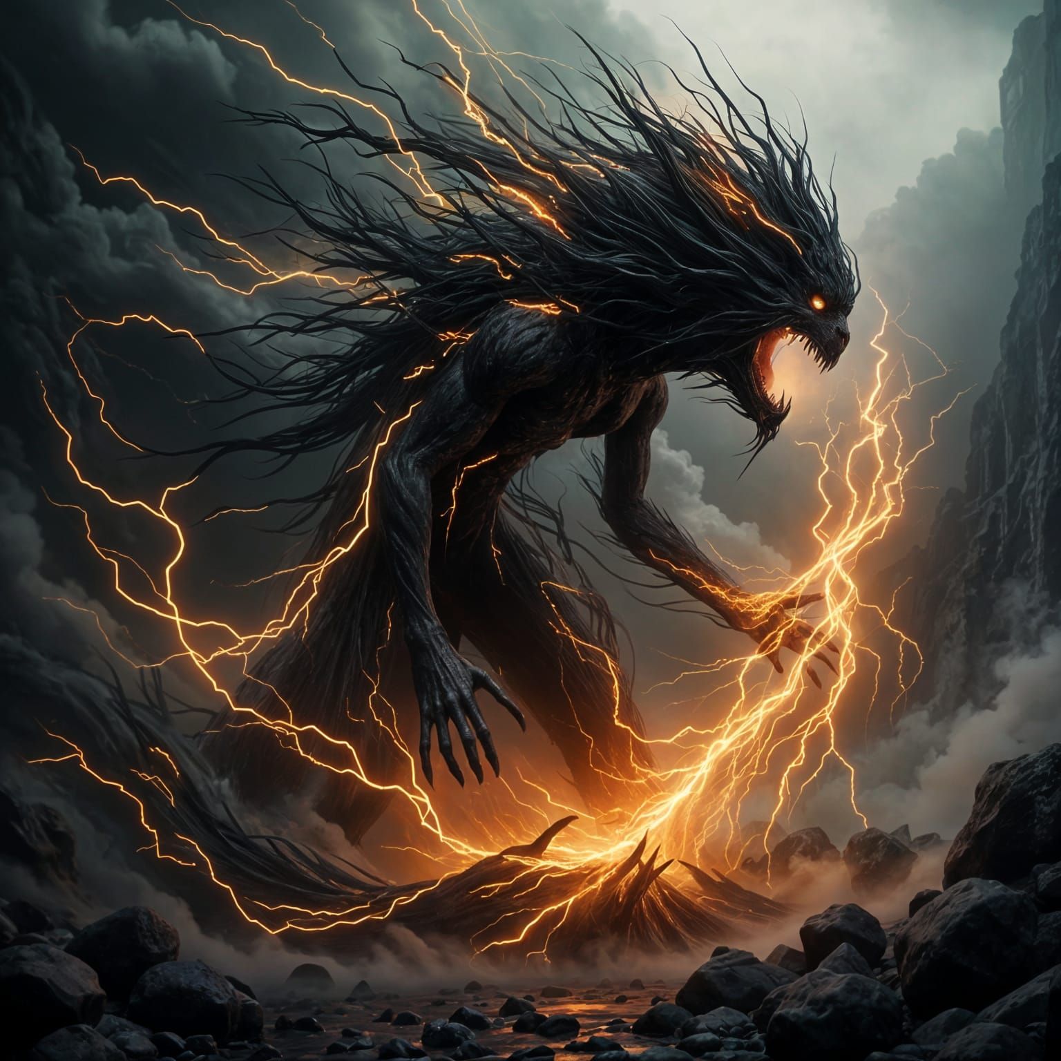 Electric Storm Goddess in Dark Fantasy Realism