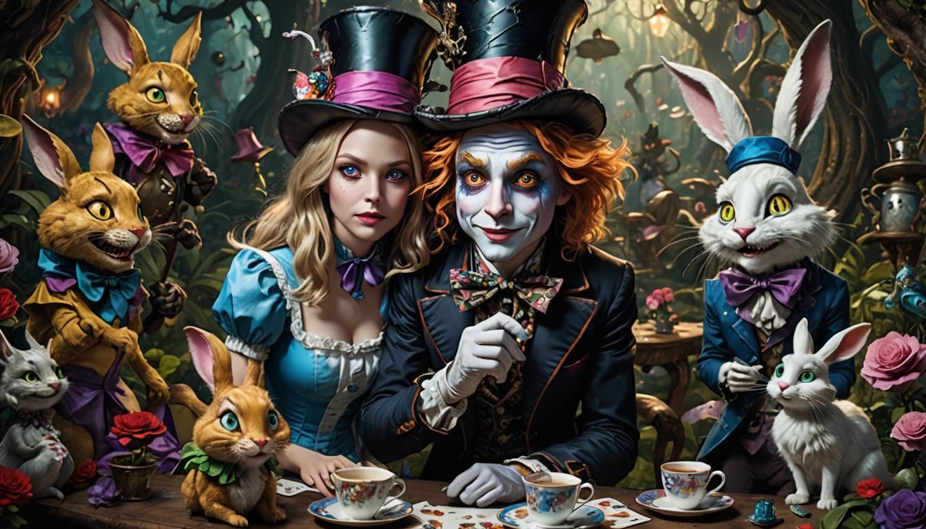 Alice in Wonderland Scene in Dark Fantasy Style