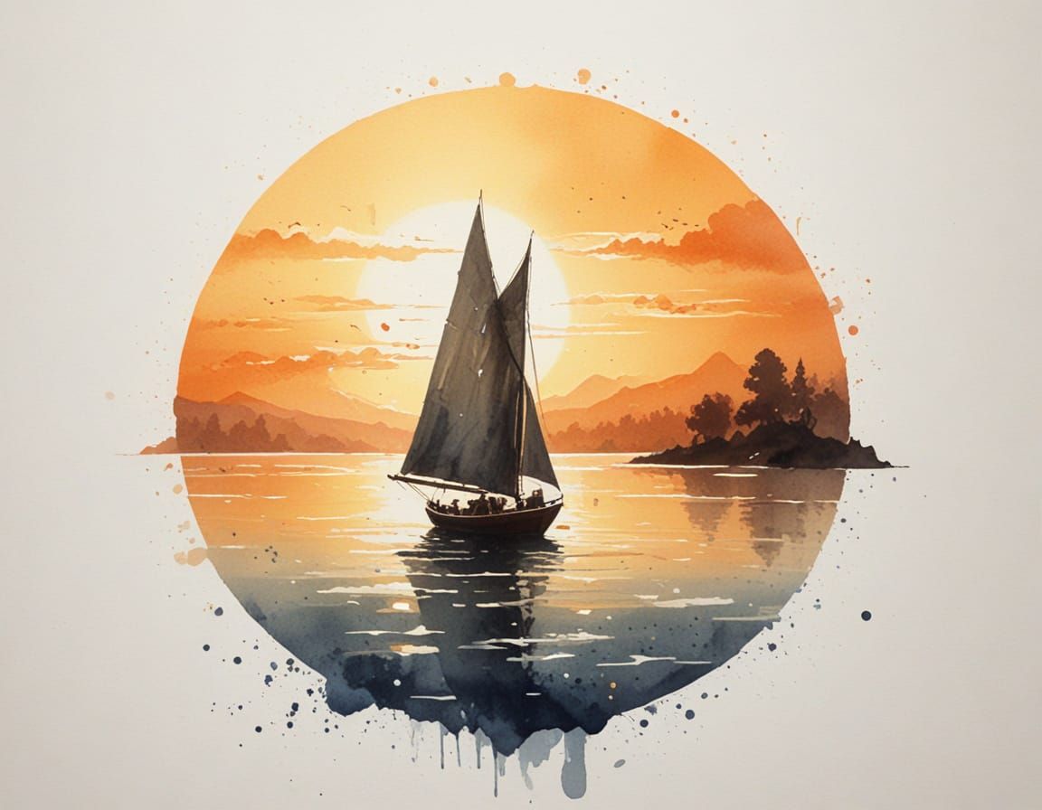 Elegant Sailing Boat at Sunset on Lake