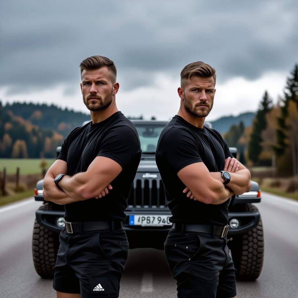 Paramilitary Officers Back-to-Back in Schwarzwald Forest