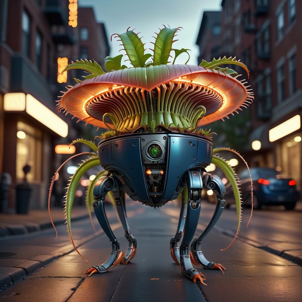 Futuristic Metal Flower Strolls City Streets