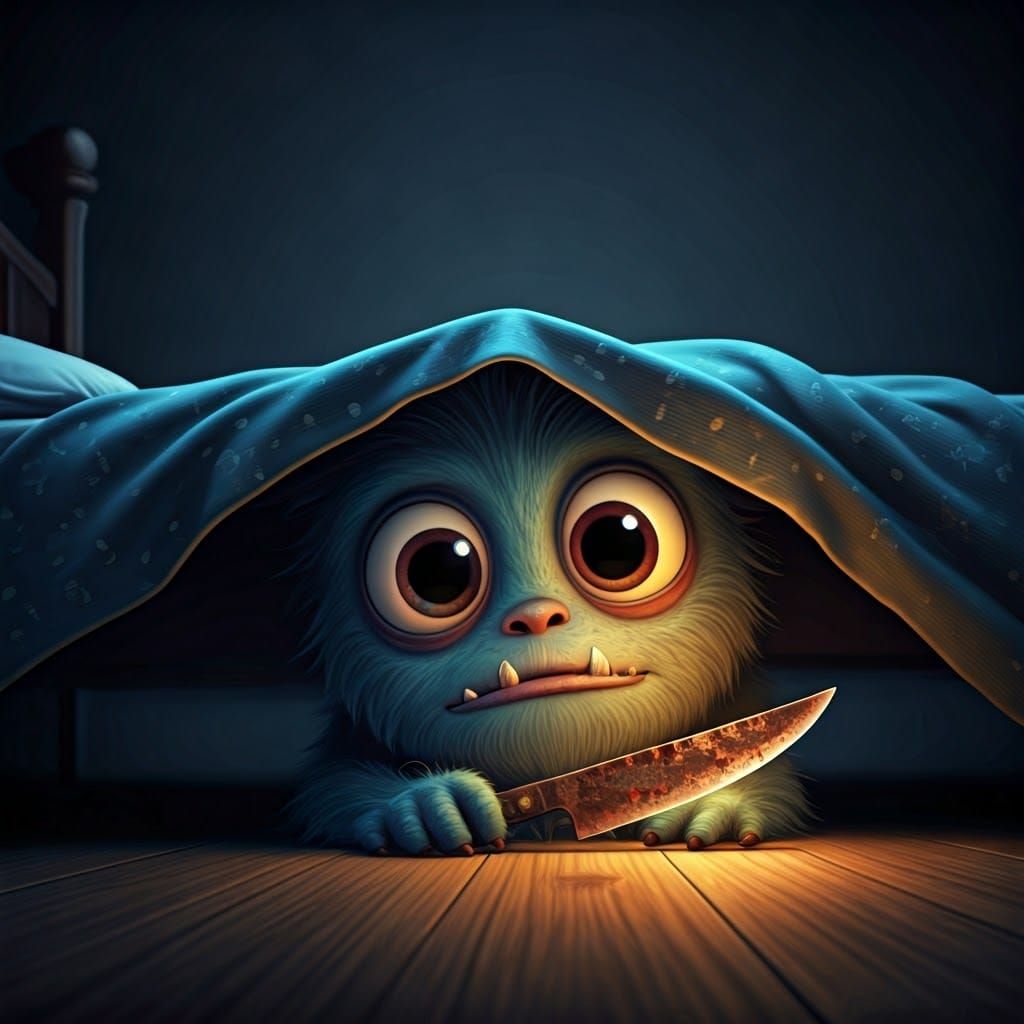Cute Monster Hiding With Knife, 3D Render