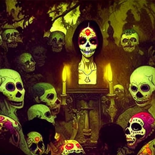 Dia de los Muertos Graveyard in Expressionist Style