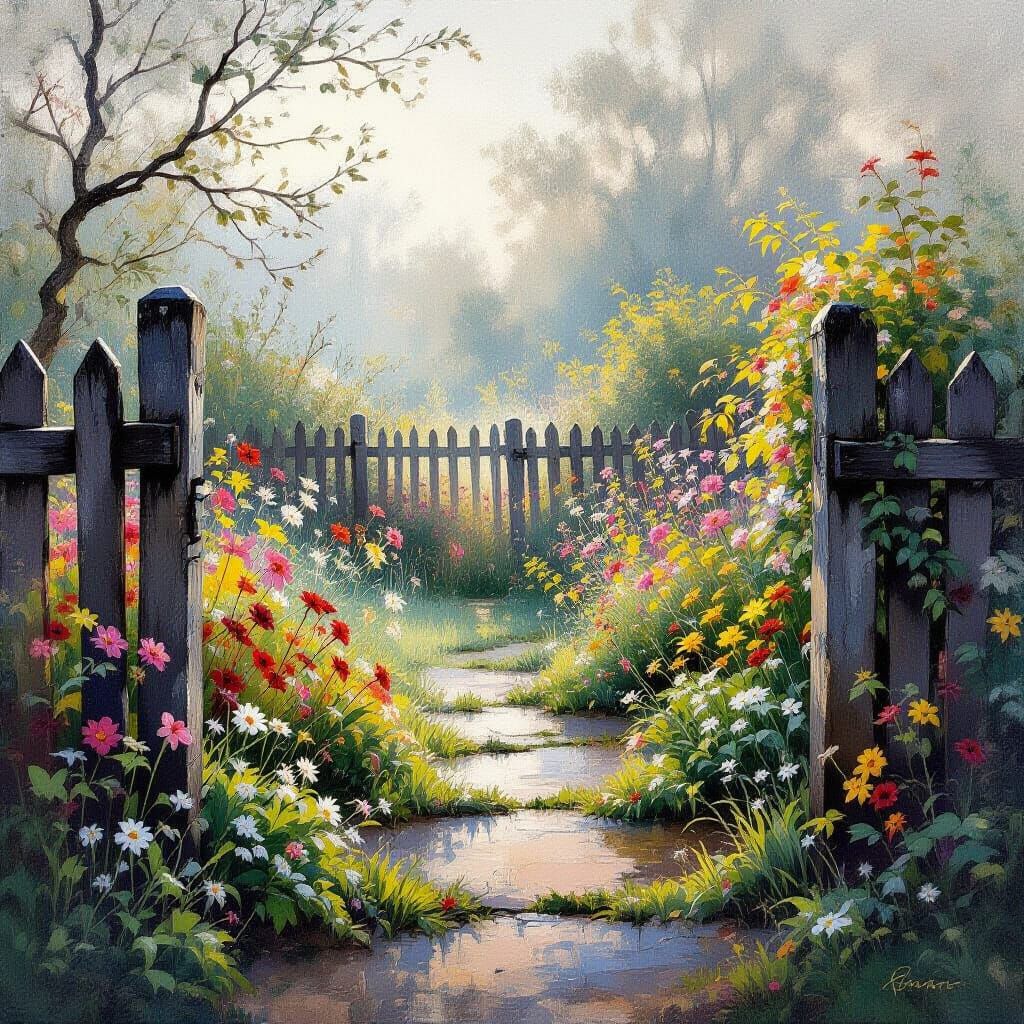 Serene Overgrown Garden in Soft Impressionism Style