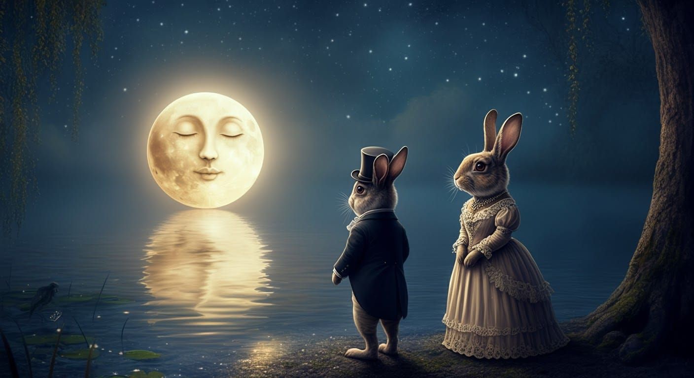 Whimsical Rabbit Wedding Under Moonlight