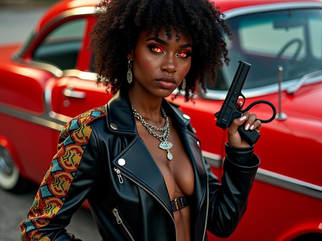 Venezuelan Lady with Glowing Eyes in Cyberpunk Style