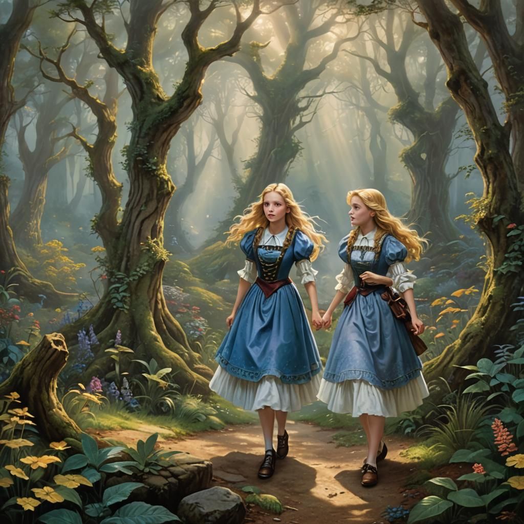 Alice and Lucy's Forest Adventure: Ethereal Fantasy Art