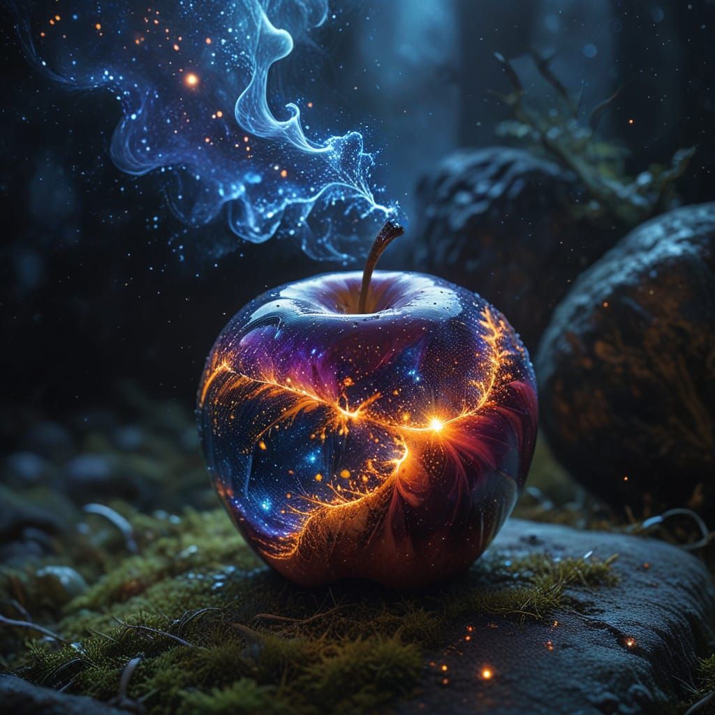 Vibrant Cosmic Apple Unveiled in Surrealist Macro Photograph...