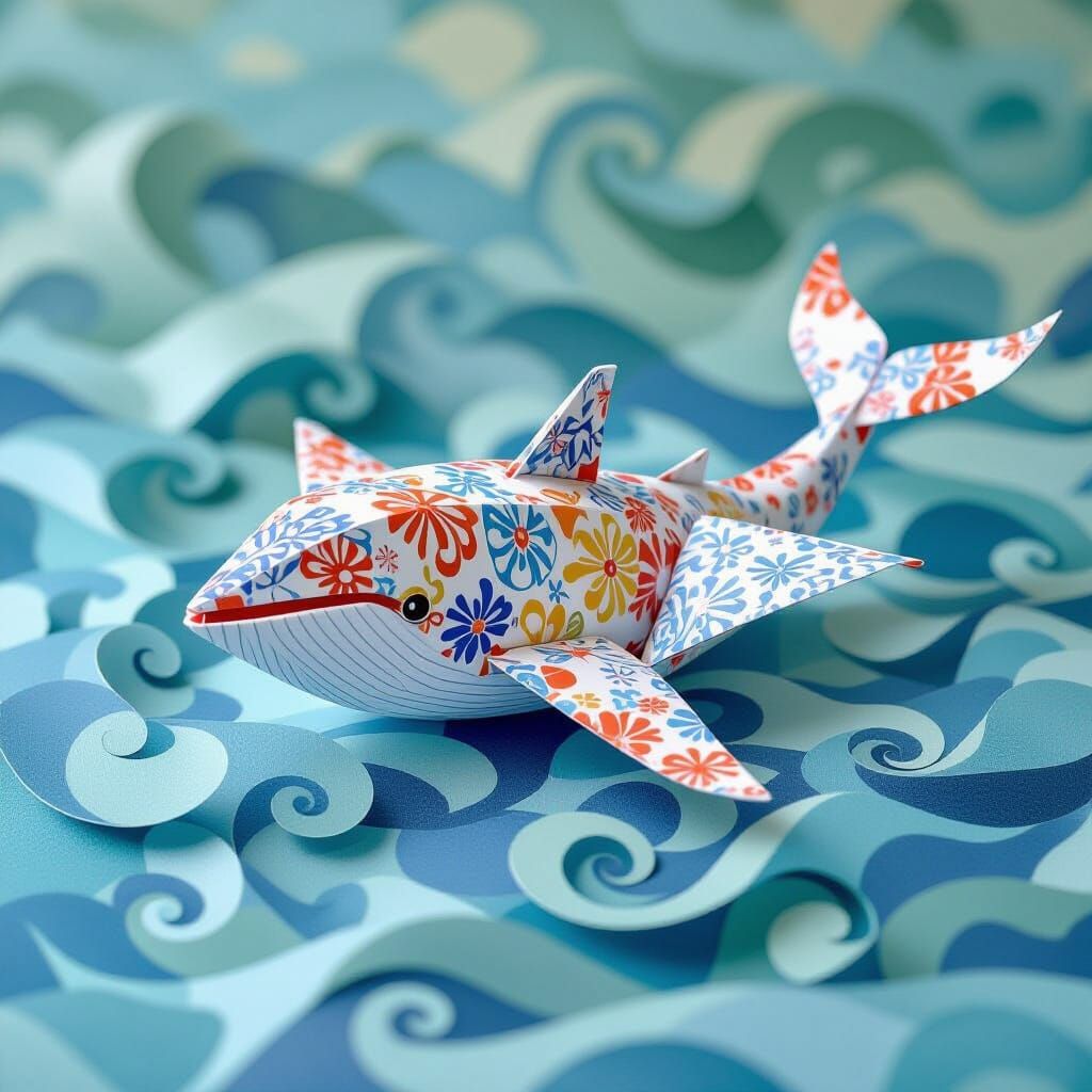 Origami Whale Swims in a Tessellated Sea