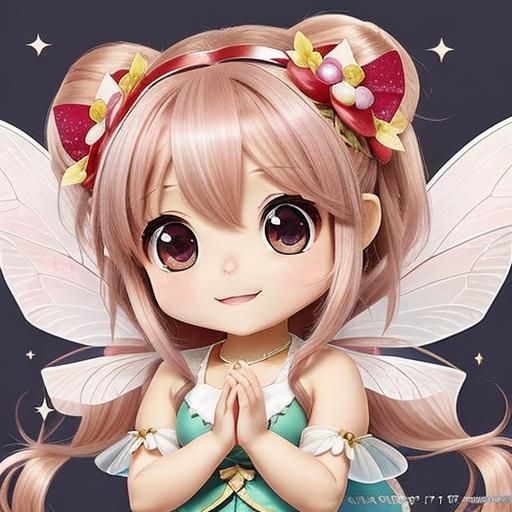 Cute Kawaii Fairy Girl in Anime Cartoon Style