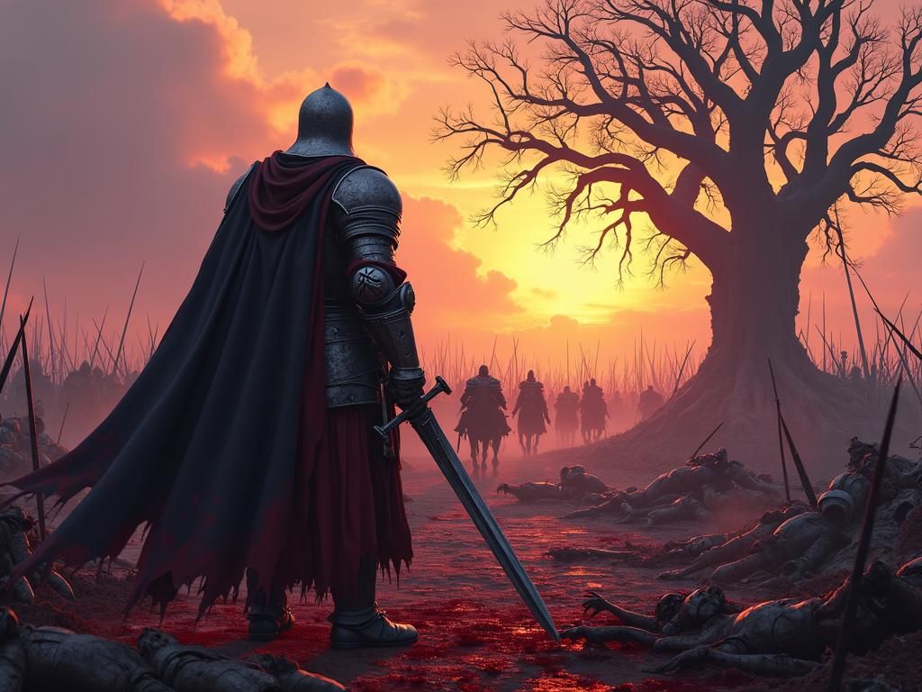 Lone Knight's Stand: Crimson Armor in Grim Battle