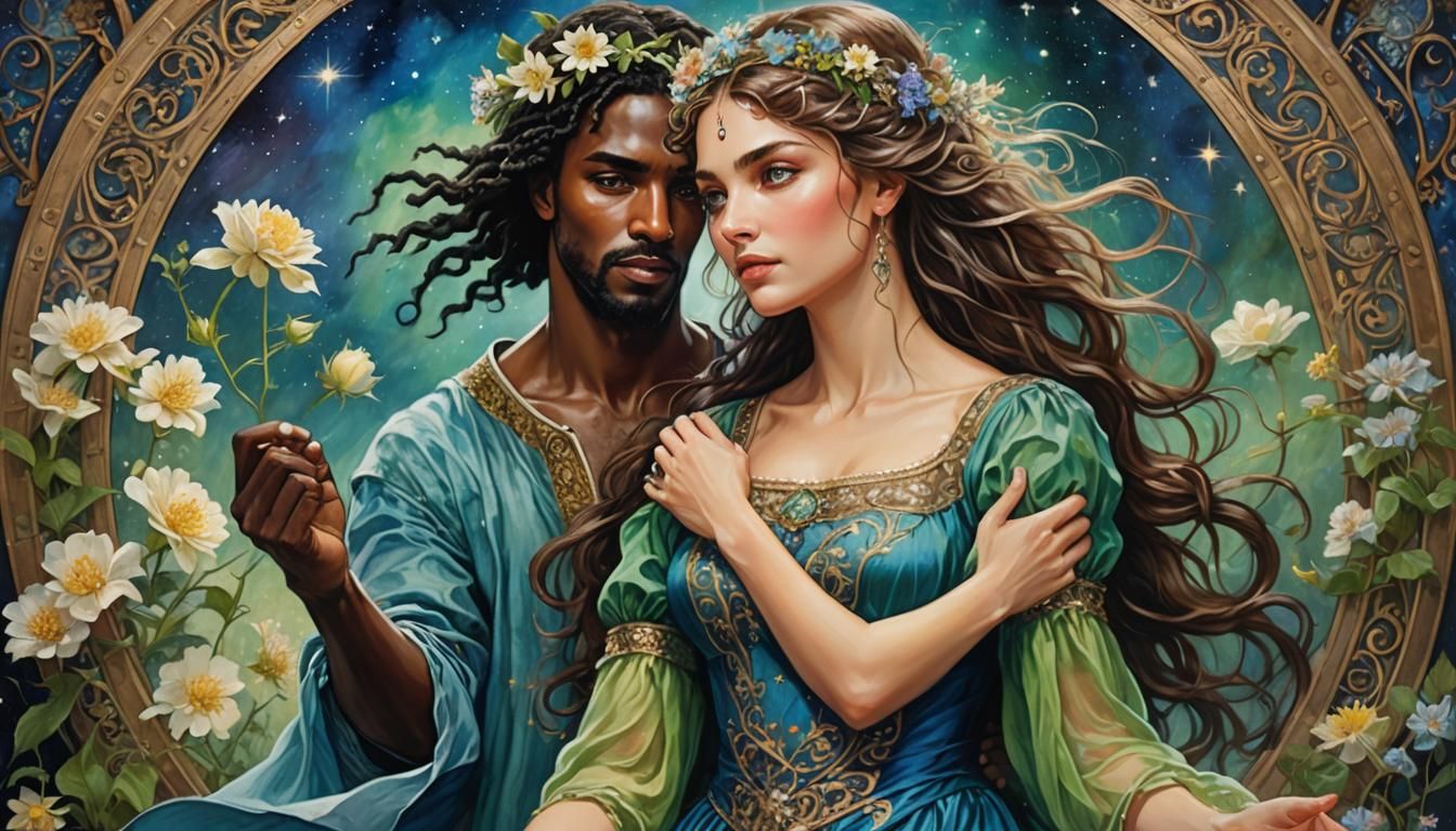 Othello and Desdemona Portrait in Art Nouveau Style