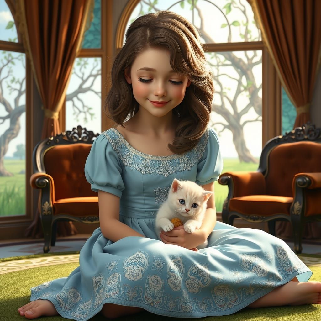 Wendy Darling Portrait with Kitten, Digital Art