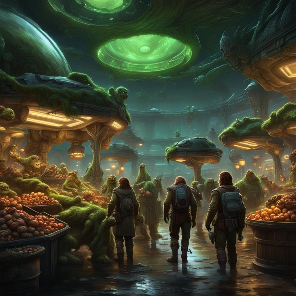 Intergalactic Market on Terra: Detailed Fantasy Art