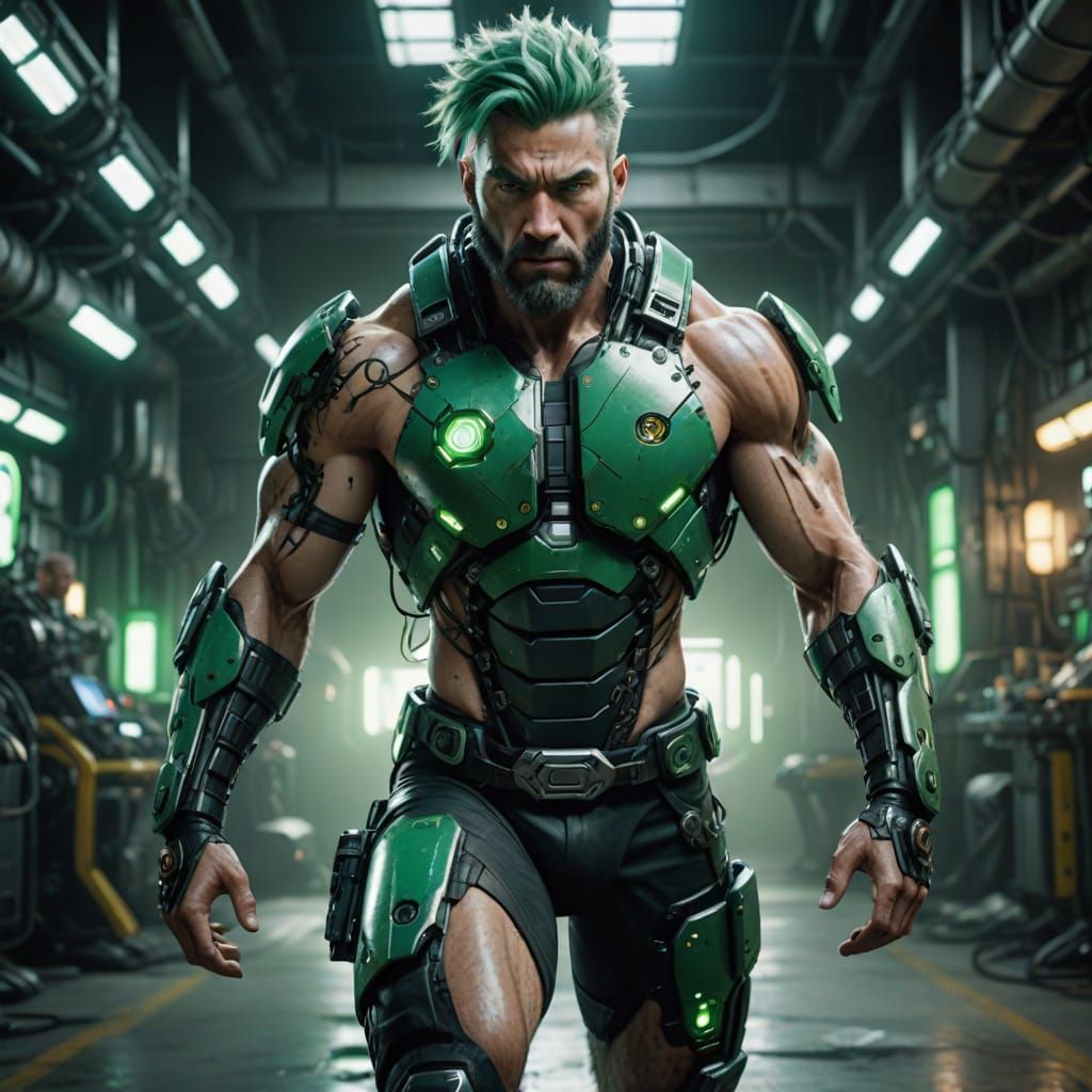 Sci-Fi Warrior Escapes Energy Chains with Shocked Expression