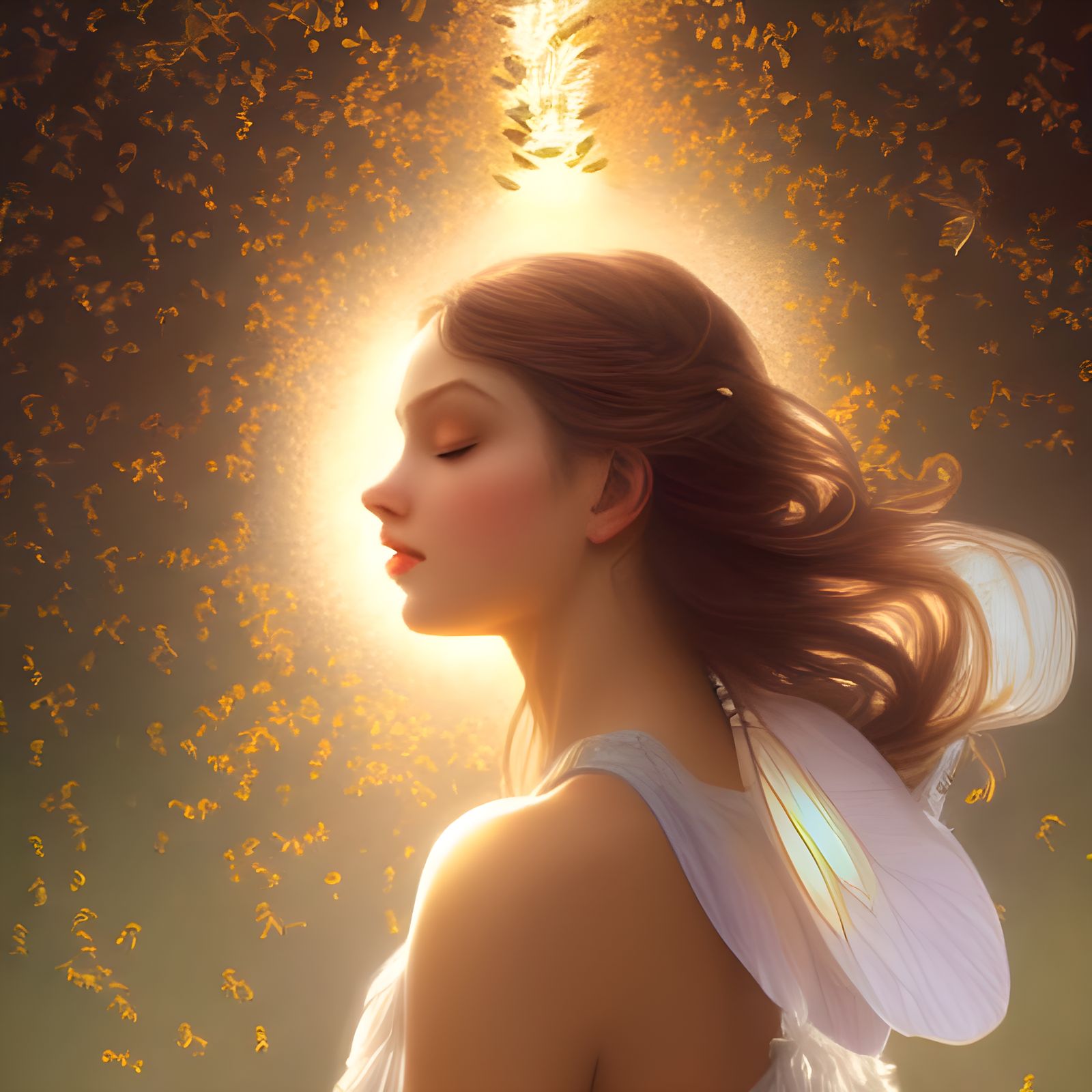 Sunflower Honey Bee Fairy Goddess in Art Nouveau Style