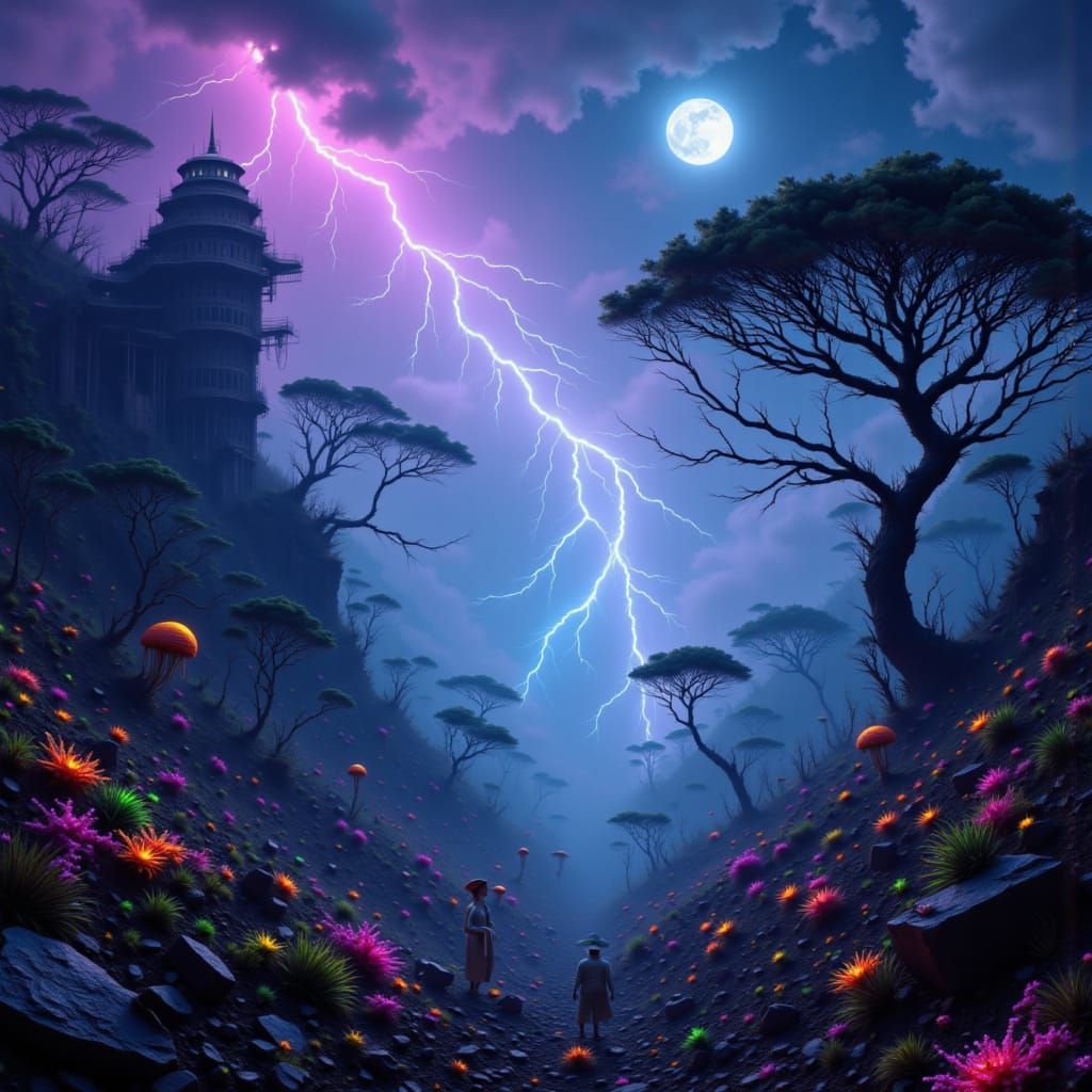 Earth After Humans: Surreal Future Cityscape with Twin Moons