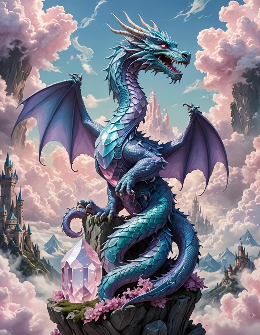 Elegant Dragon Coiled Around Crystal Tower