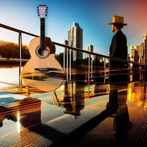 Acoustic Guitar Silhouette in Four Seasons