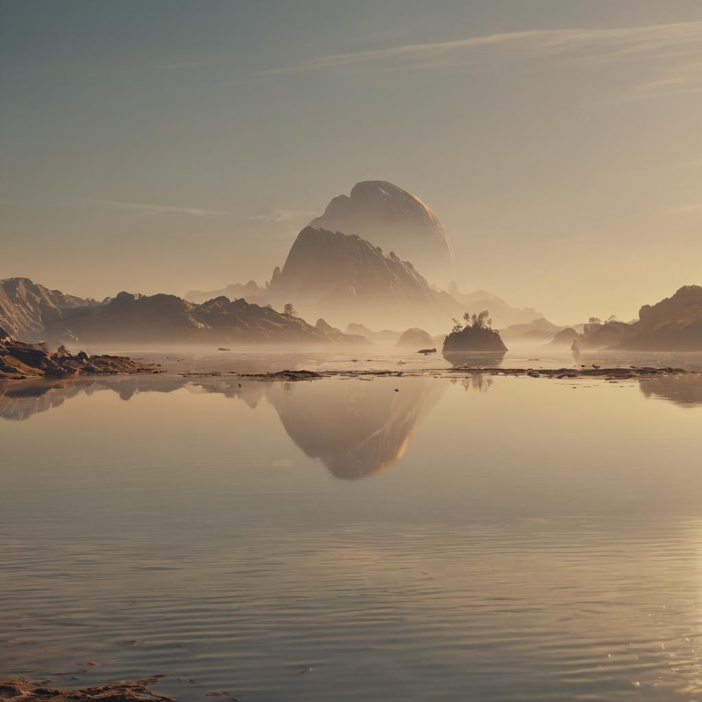 Serene Planet Reflection in Hyperrealistic Landscape