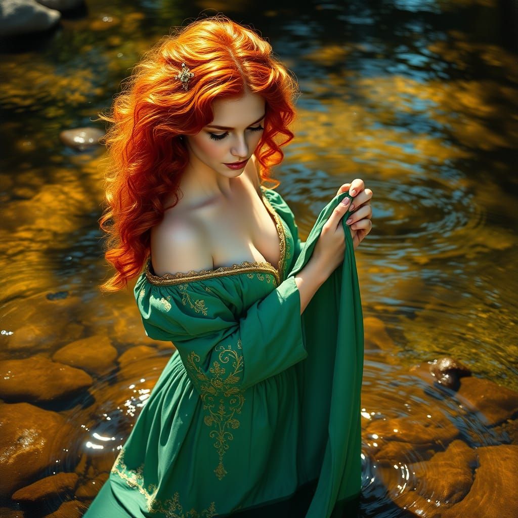 Ethereal Norse Maiden in Emerald Green