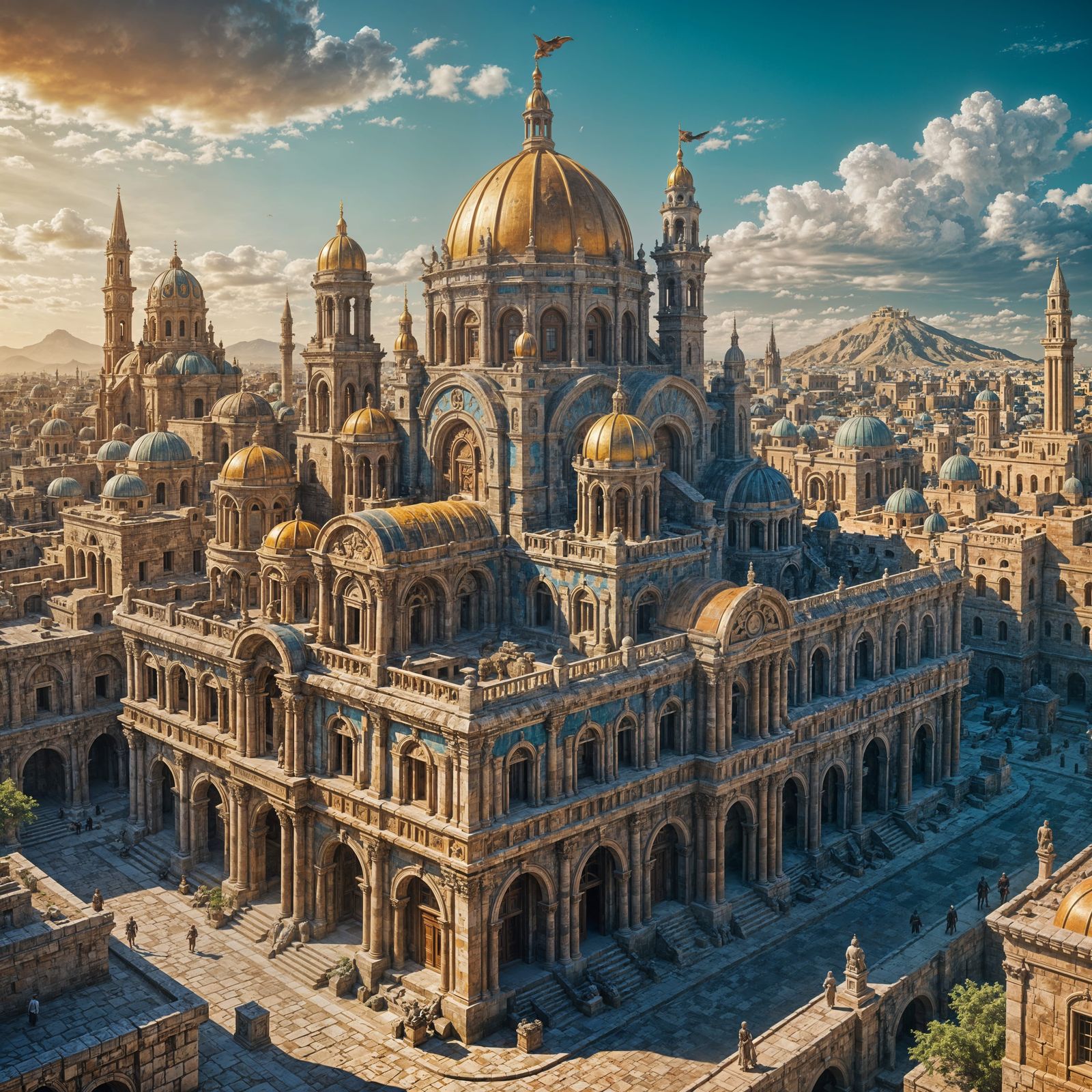 Steampunk Fantasy City with Ancient Architecture