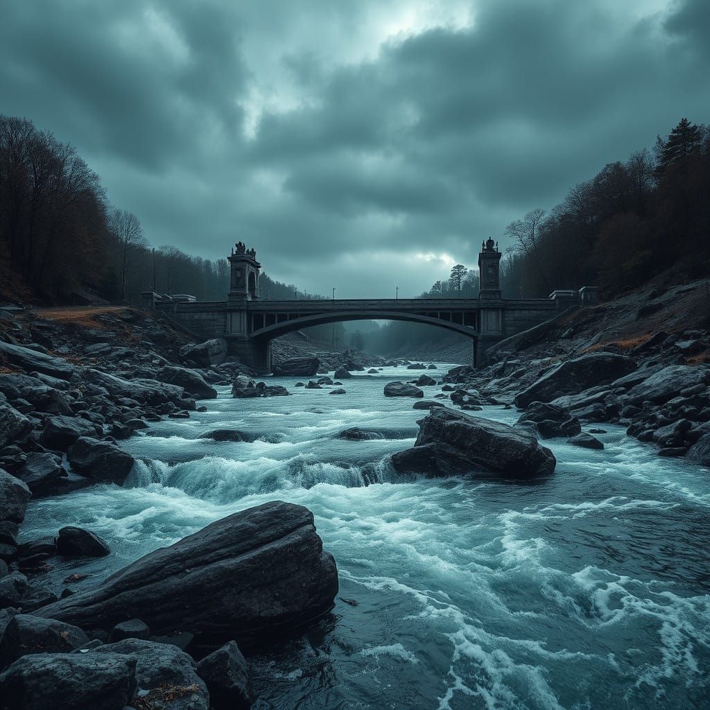 Majestic River Flowing: Hyperrealistic and Atmospheric