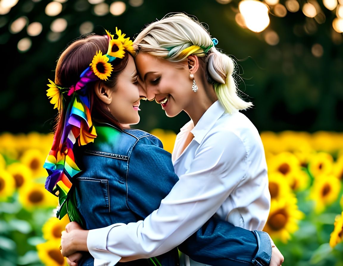 Romantic LGBTQ Portrait of Two Women Embracing