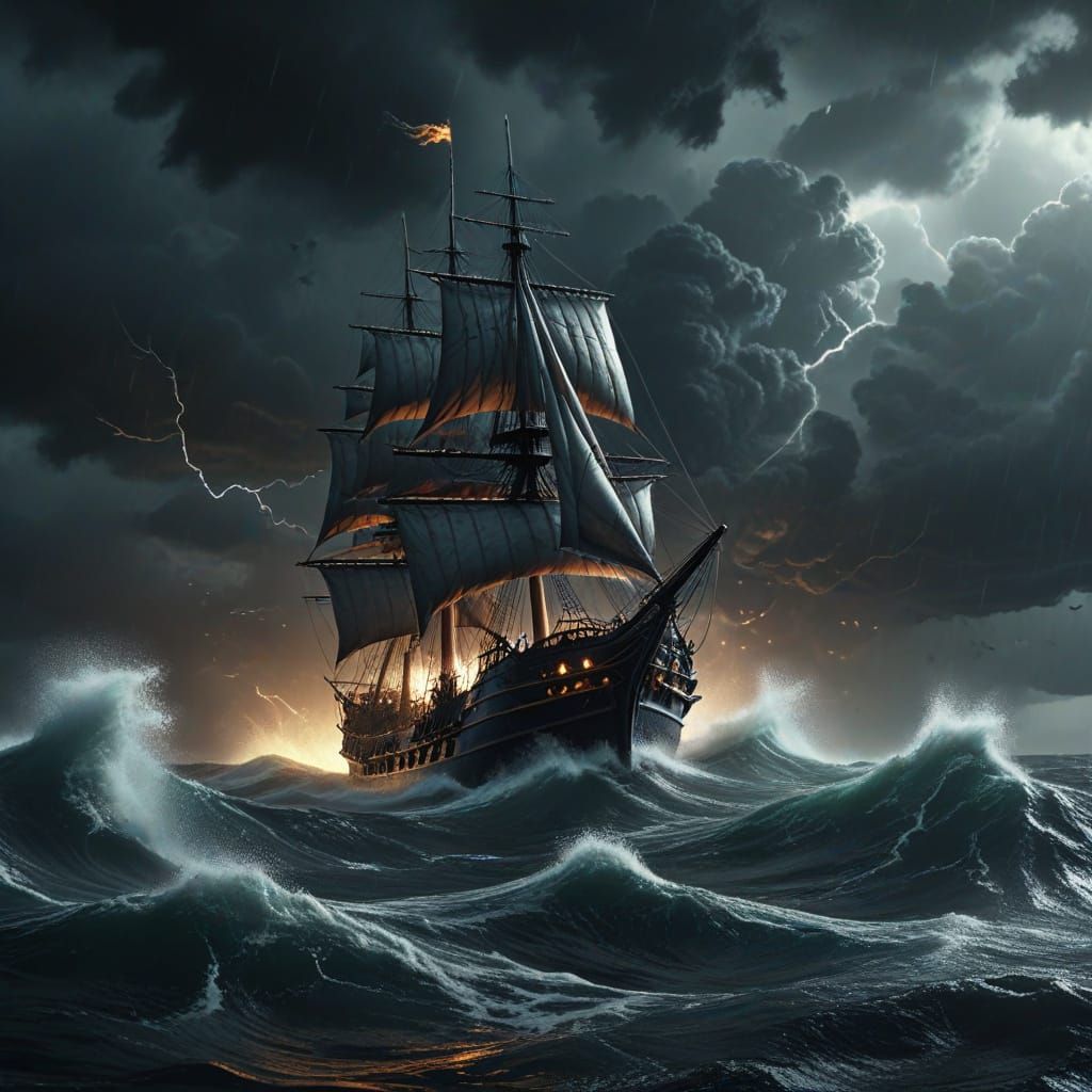 Man-O-War Ship in Atlantic Storm
