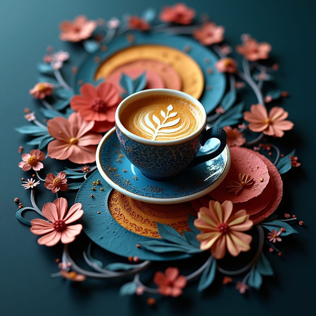 Whimsical Origami Night Cafe in Papercraft Style