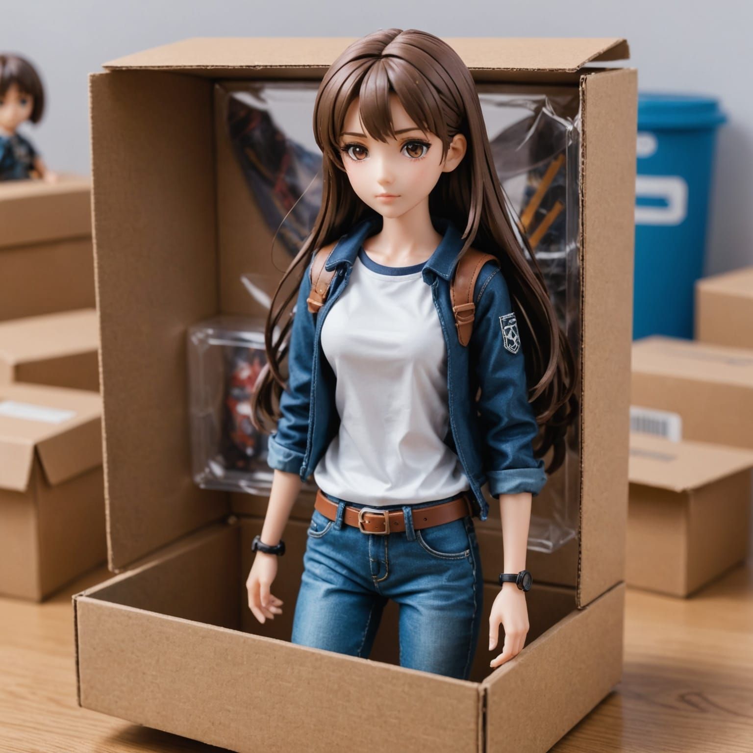 Anime Heroine Emerges from Toy Box in Distant View
