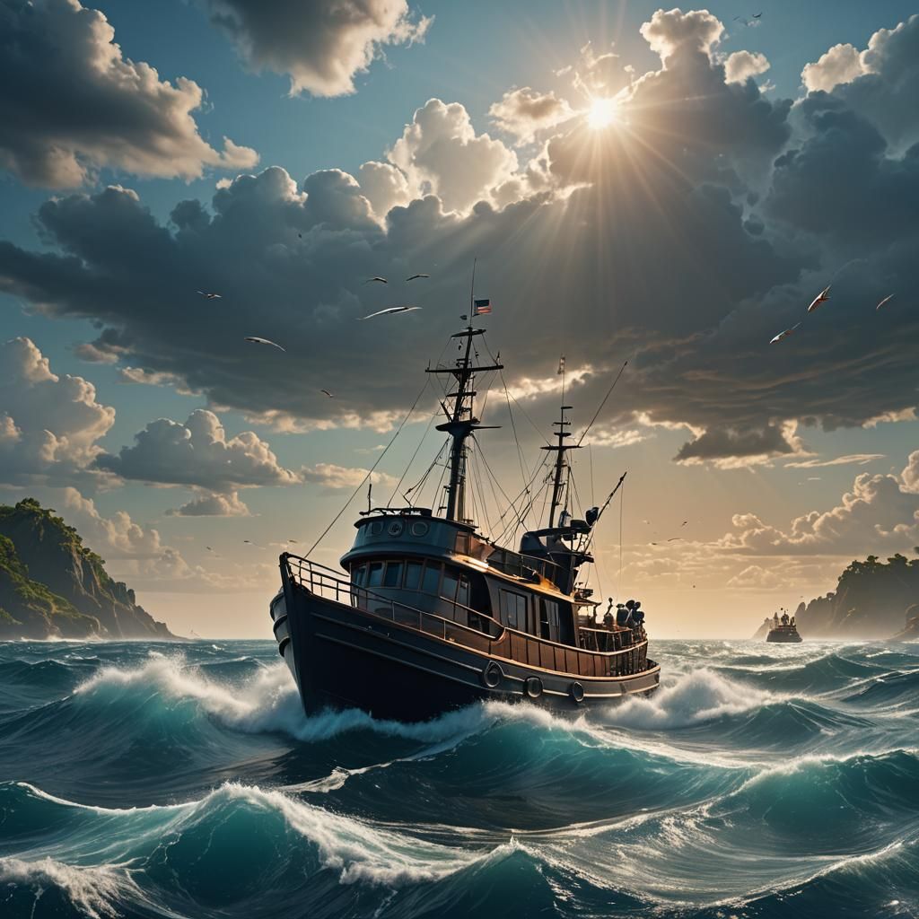 Sport Fishing Boat on the Ocean: Detailed Matte Painting