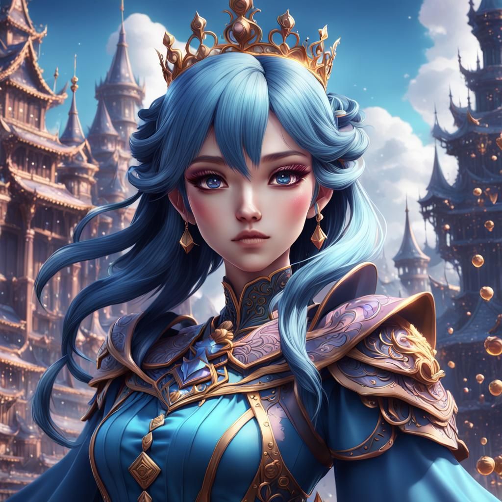 Anime Girl as a Sweet Queen: Detailed Matte Painting