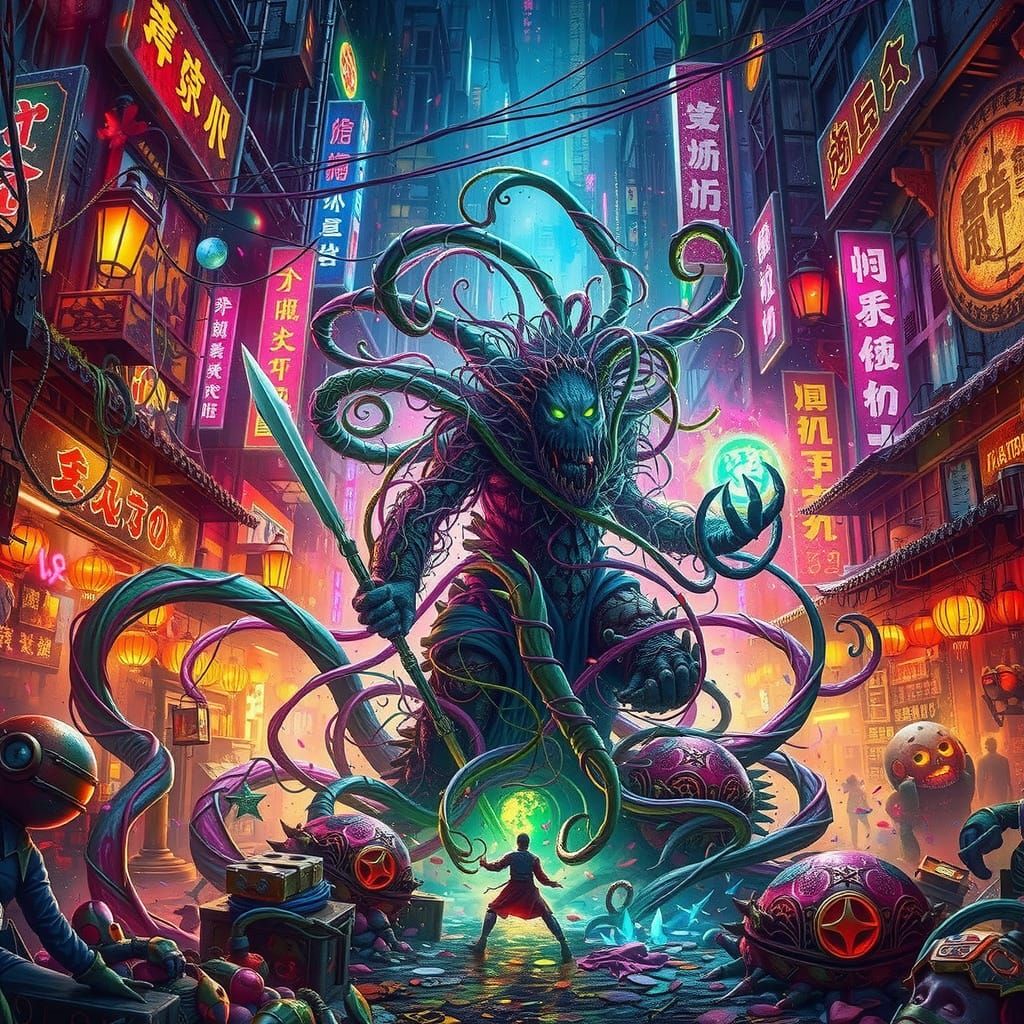 Grotesque Audrey II & Lo Pan Fusion in Neon Chinatown