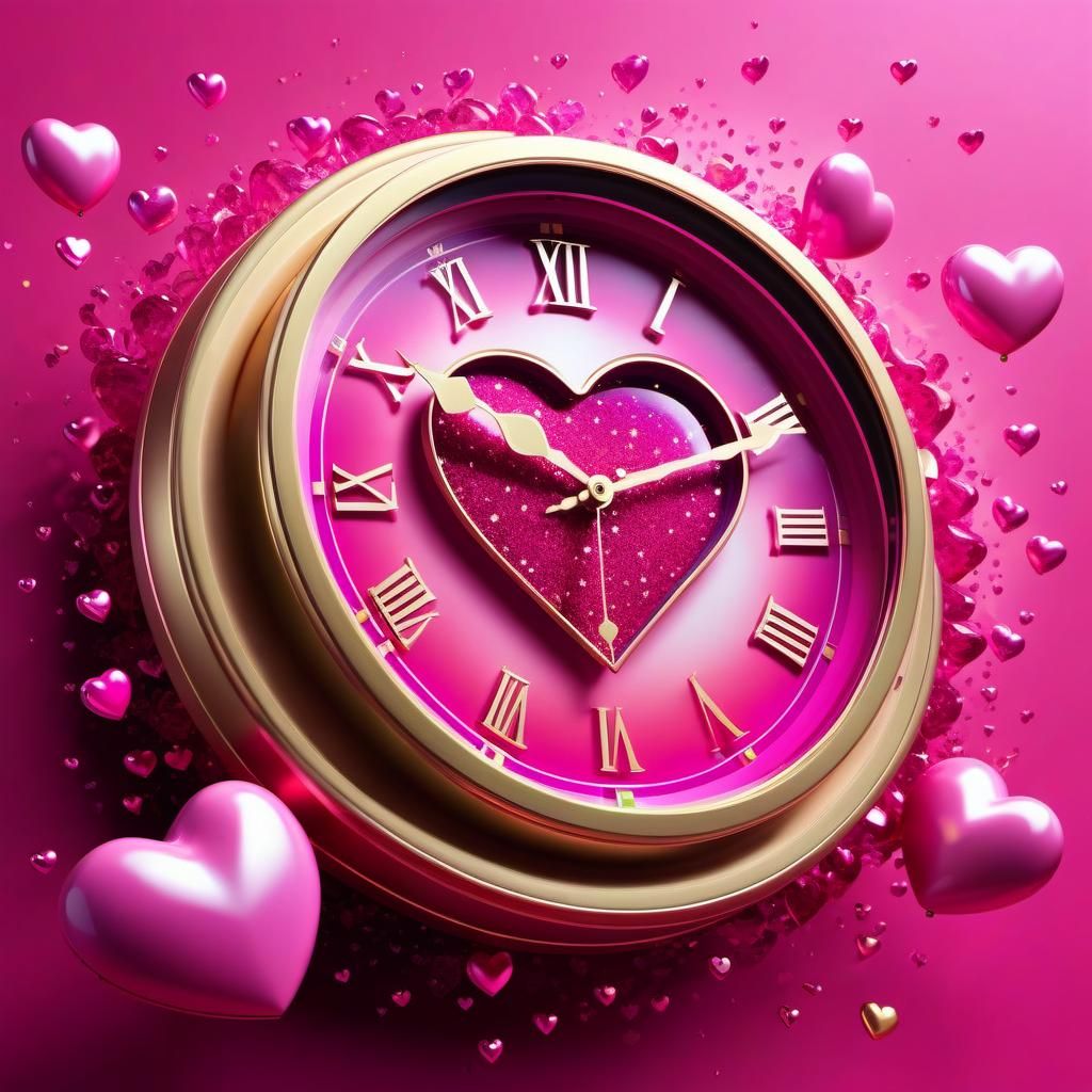 Pink Clock Displaying Nine O'Clock, Hyperrealistic Splash Ar...