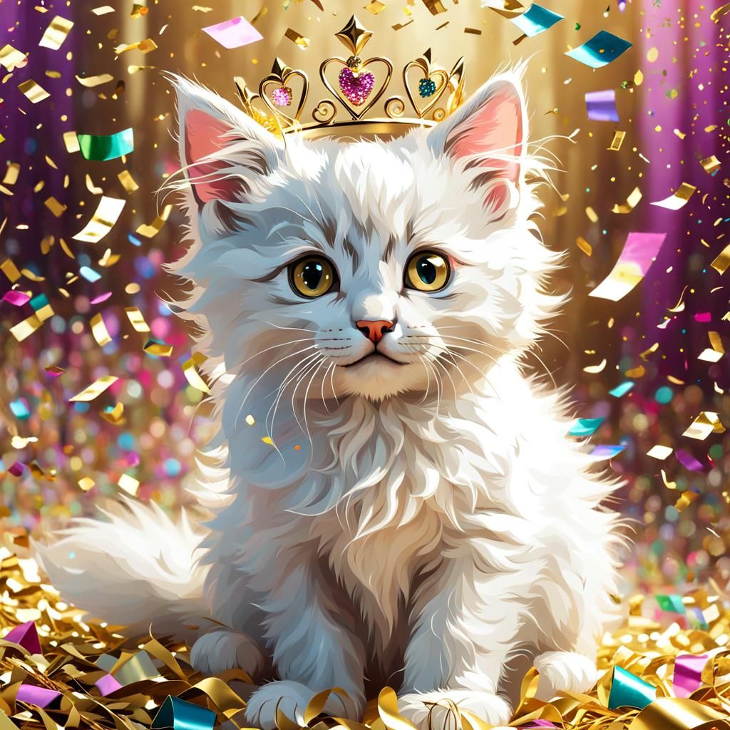 Cute Kitten's Birthday in Confetti