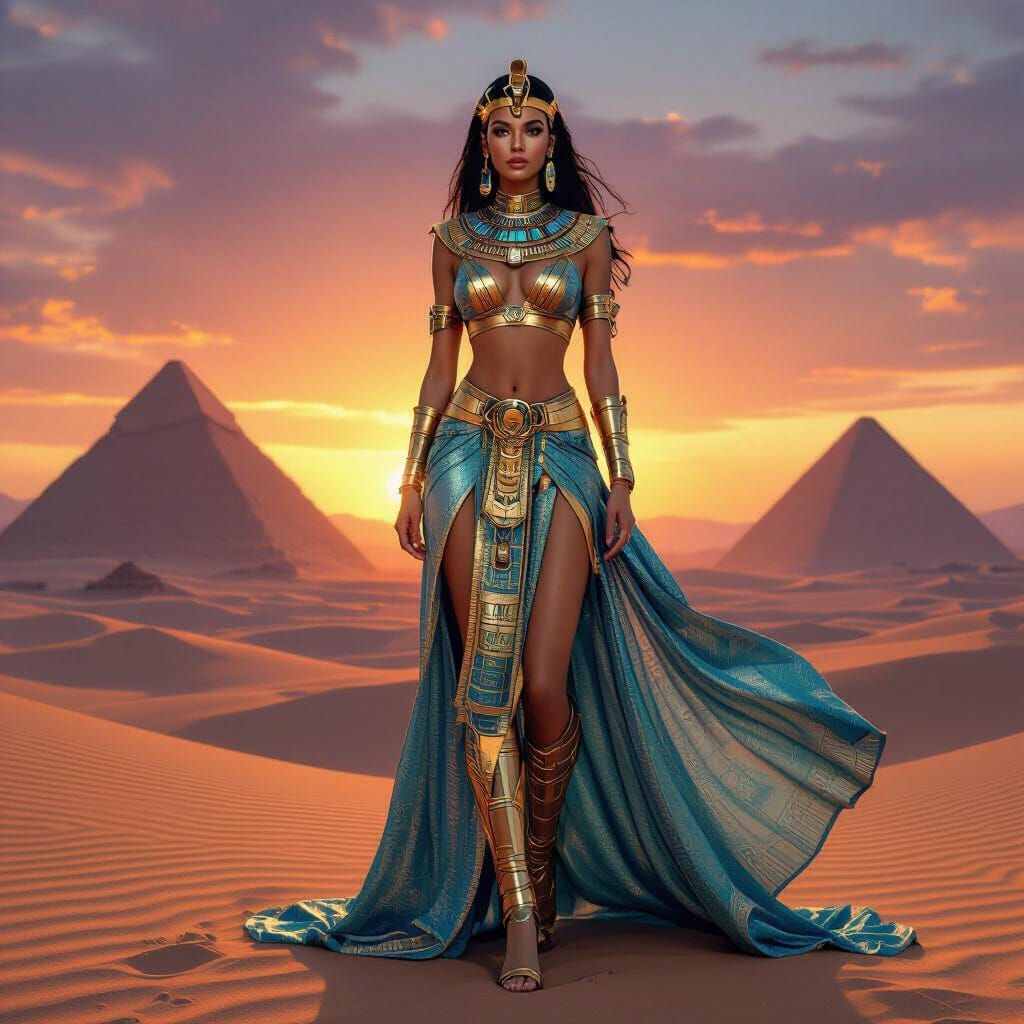 Futuristic Egyptian Woman in Desert Sunset