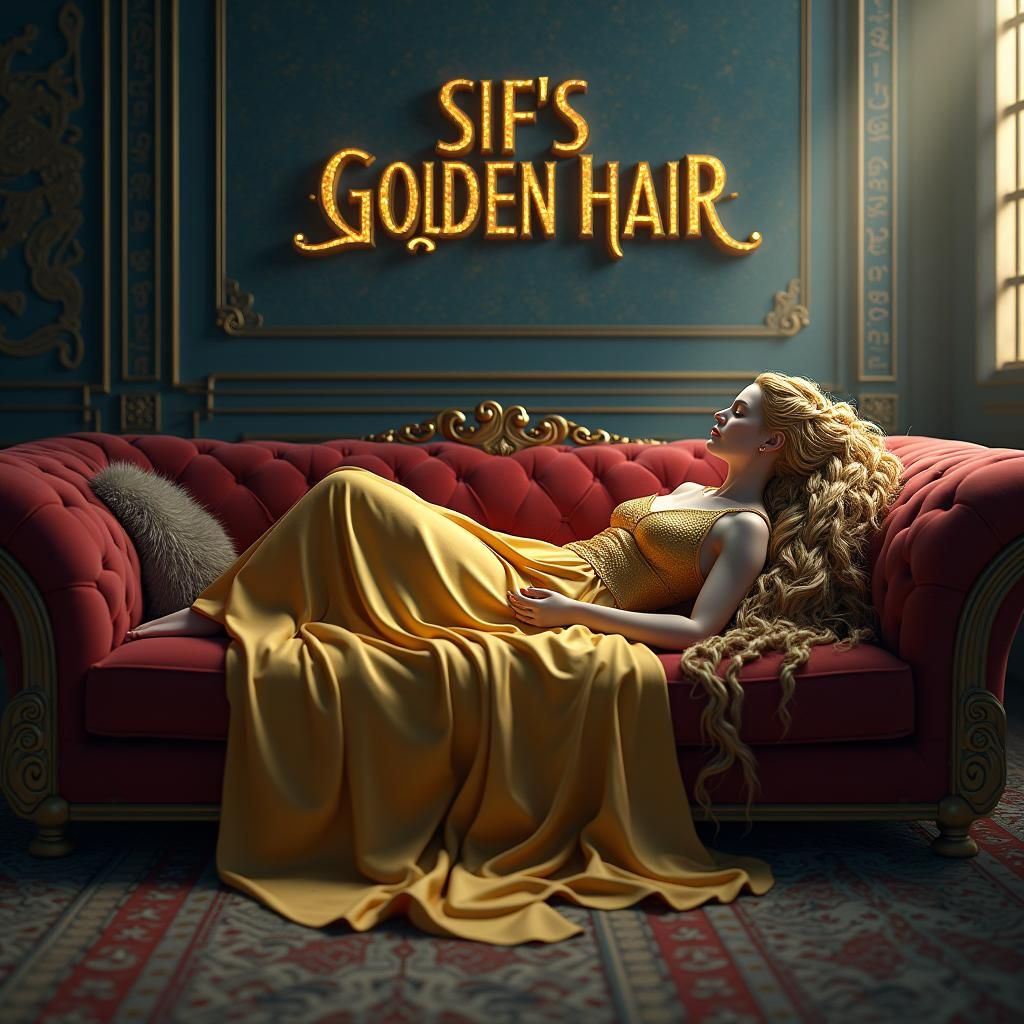 Goddess Sif's Golden Hair in Ethereal Norse Scene