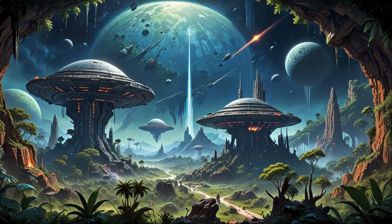 Cosmic Ruins in a Retro-Futuristic Galaxy