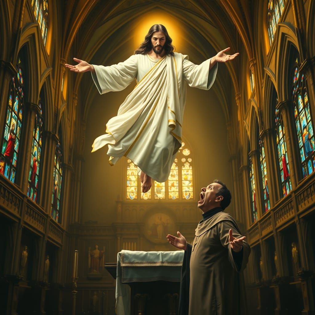 Jesus in Majestic Glory, a Gothic Church Scene