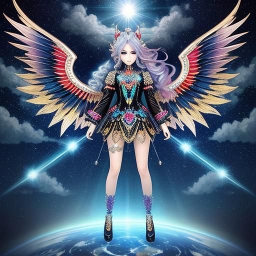 Winged Woman in Diamond Sky: A Photorealistic Masterpiece