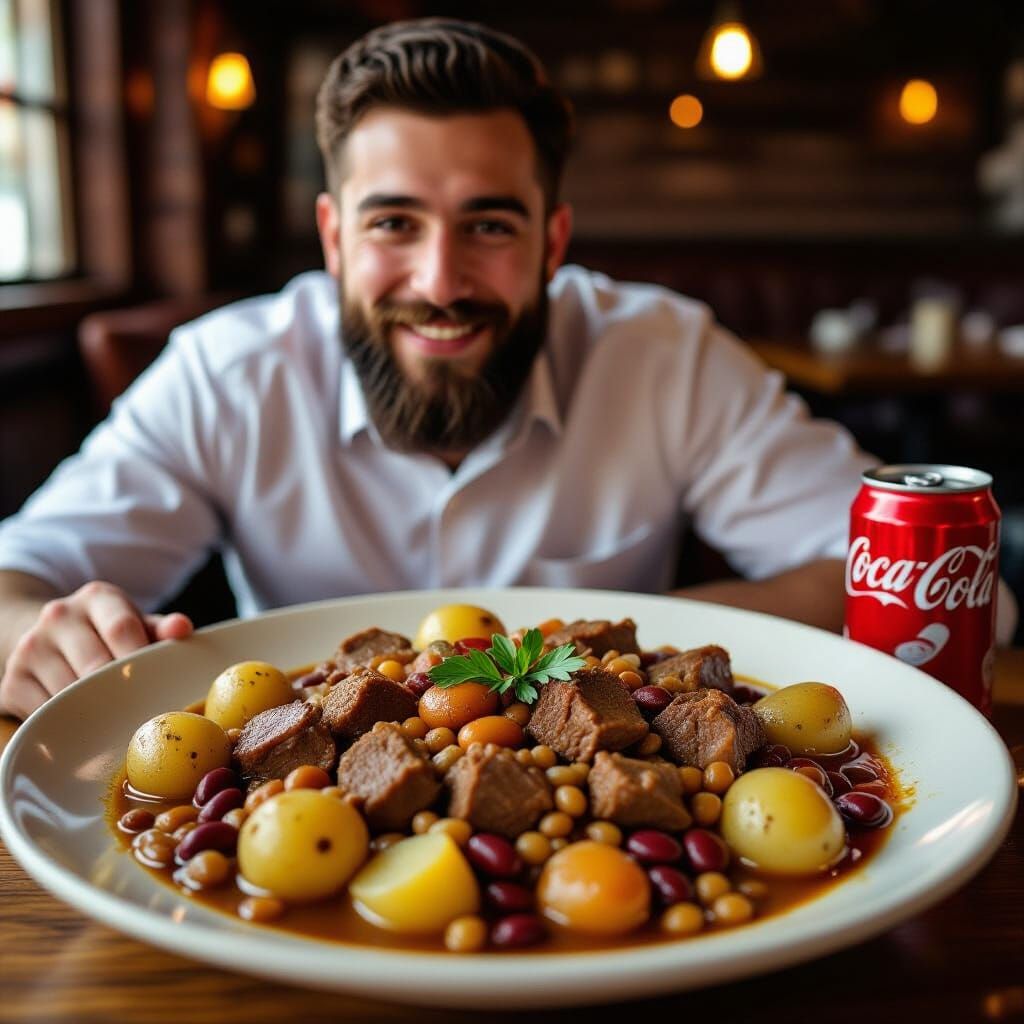 Jewish Man Enjoys Hot Cholent Dish in Dutch Golden Age Style