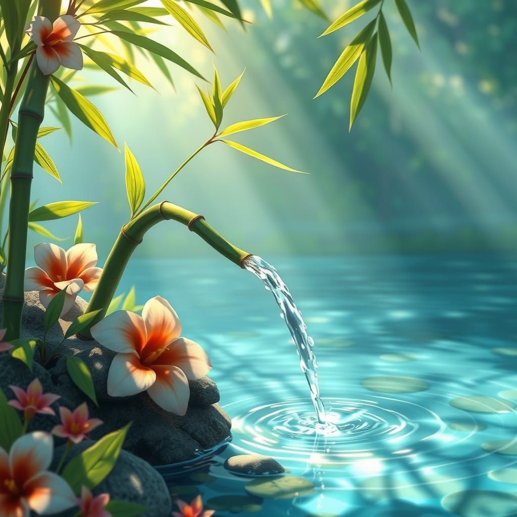 Serene Bamboo Scene in Studio Ghibli Style