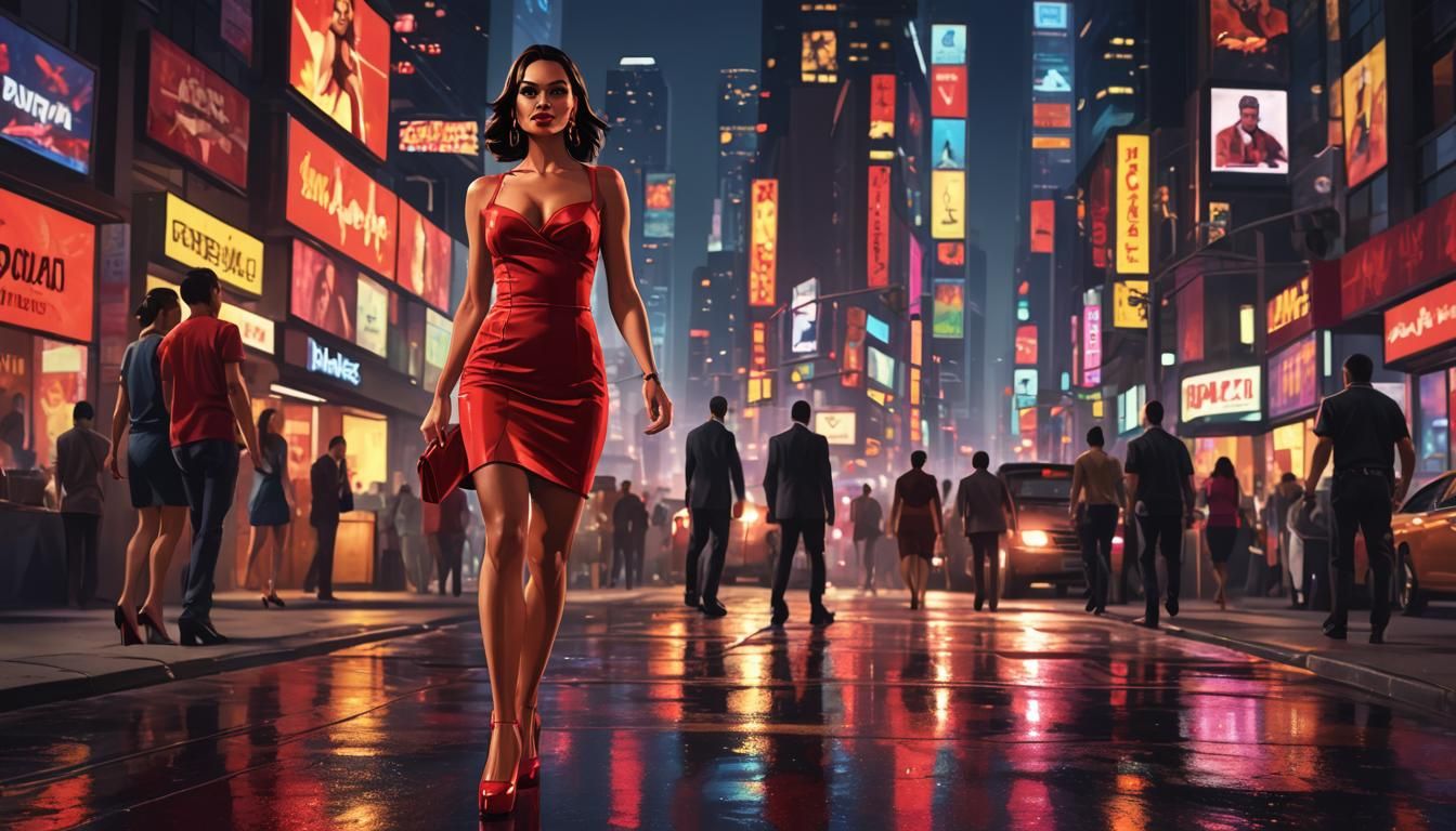 Latina in Red Dress: GTA Concept Art