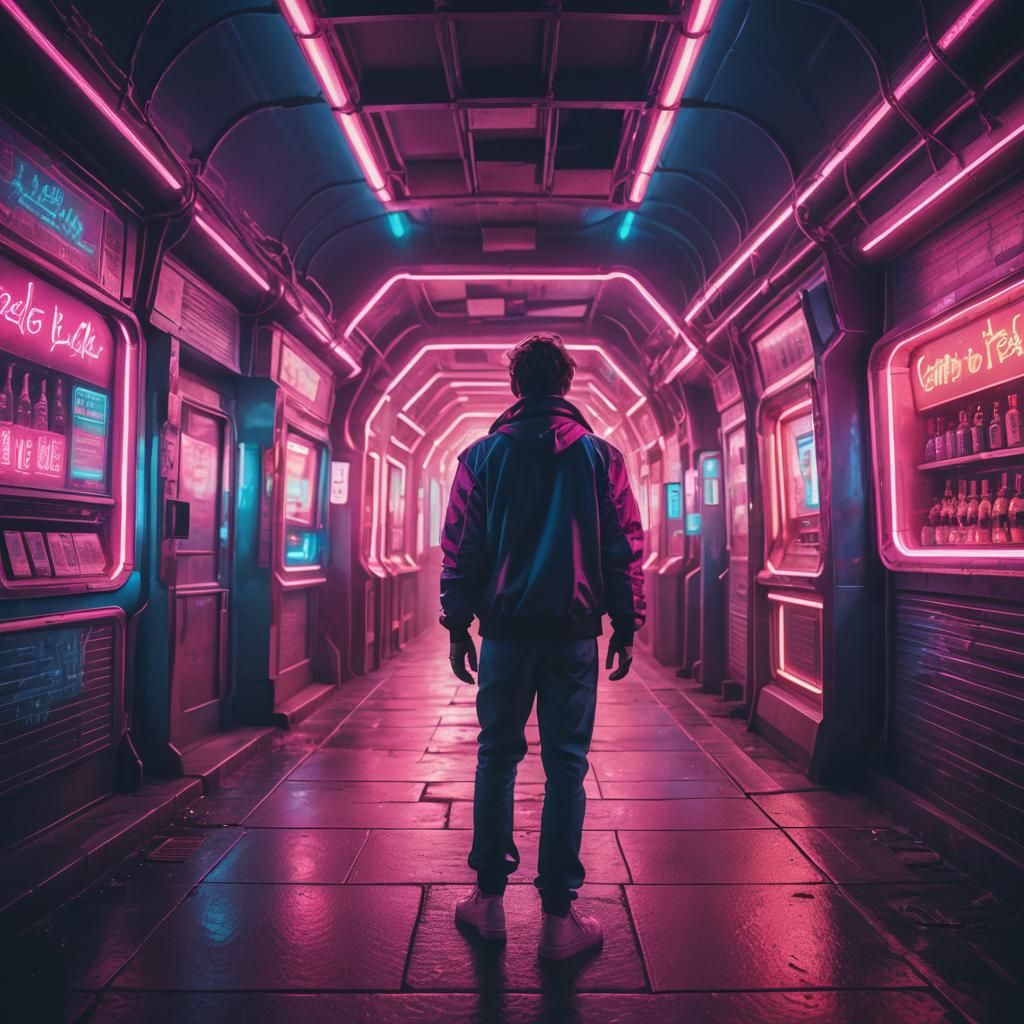Synthwave Tunnel: Neon Retro Cityscape with Ales